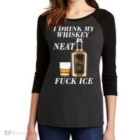 Anti ICE I Drink My Whiskey Neat Fuck ICE  Women's Tri-Blend 3/4-Sleeve Raglan Shirt thumb 2