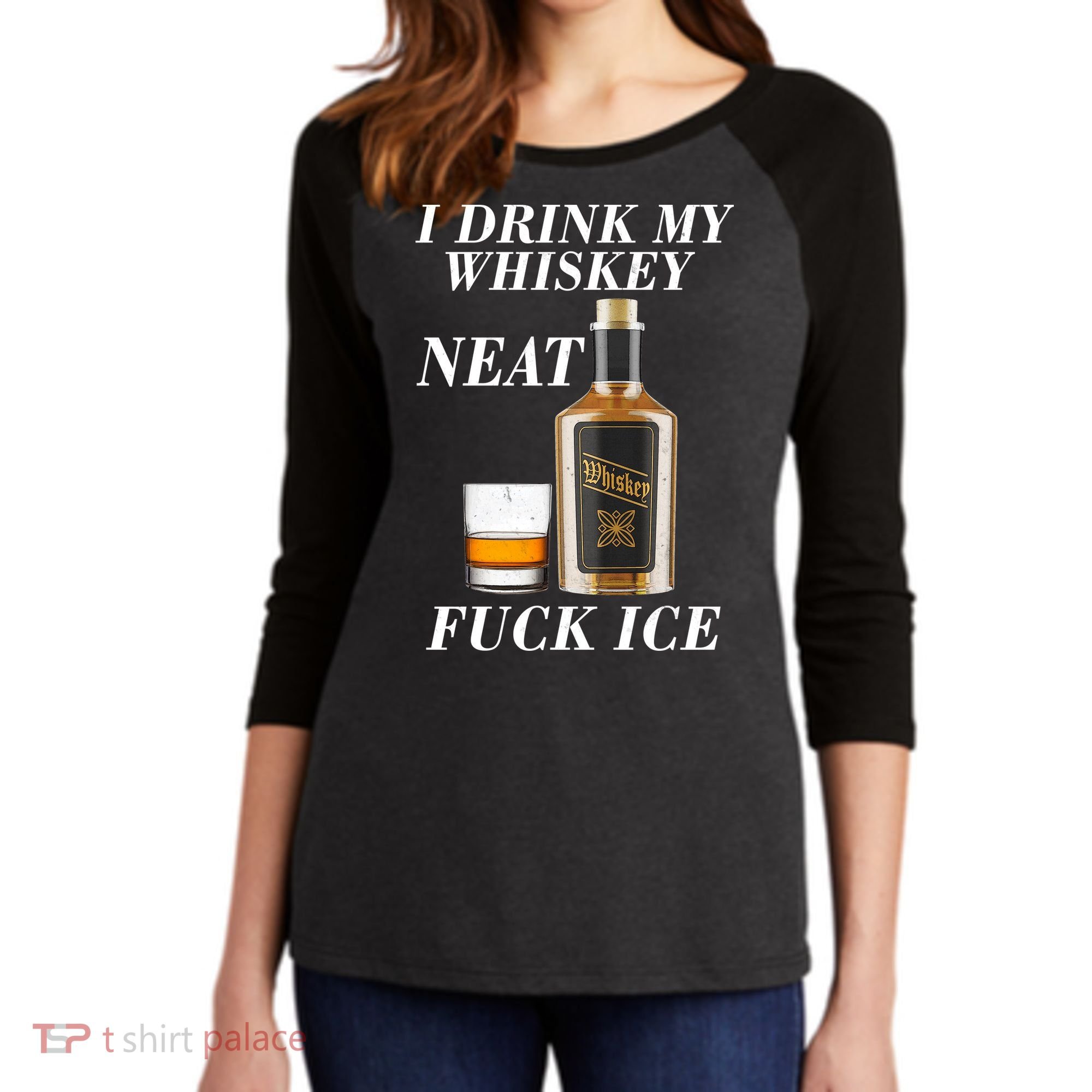Anti ICE I Drink My Whiskey Neat Fuck ICE  Women's Tri-Blend 3/4-Sleeve Raglan Shirt