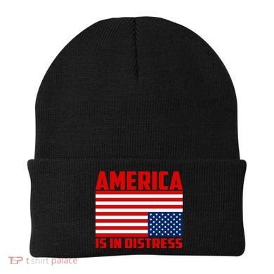 America Is In Distress Upside Down Flag Beanie