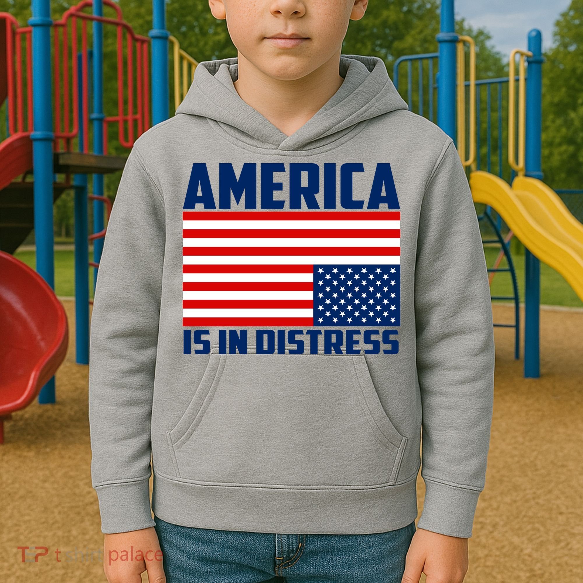 America Is In Distress Upside Down Flag Kids Hoodie