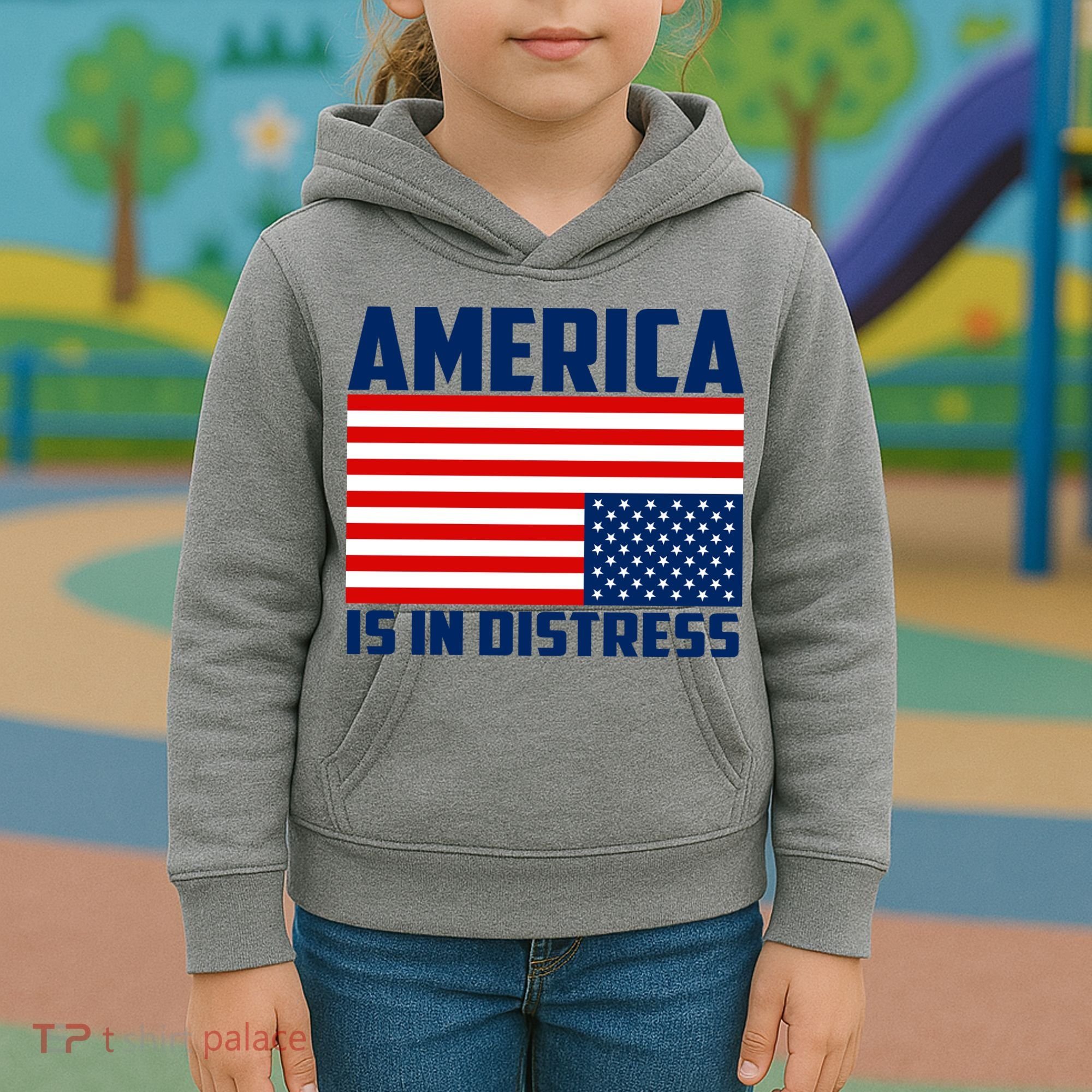 America Is In Distress Upside Down Flag Kids Hoodie