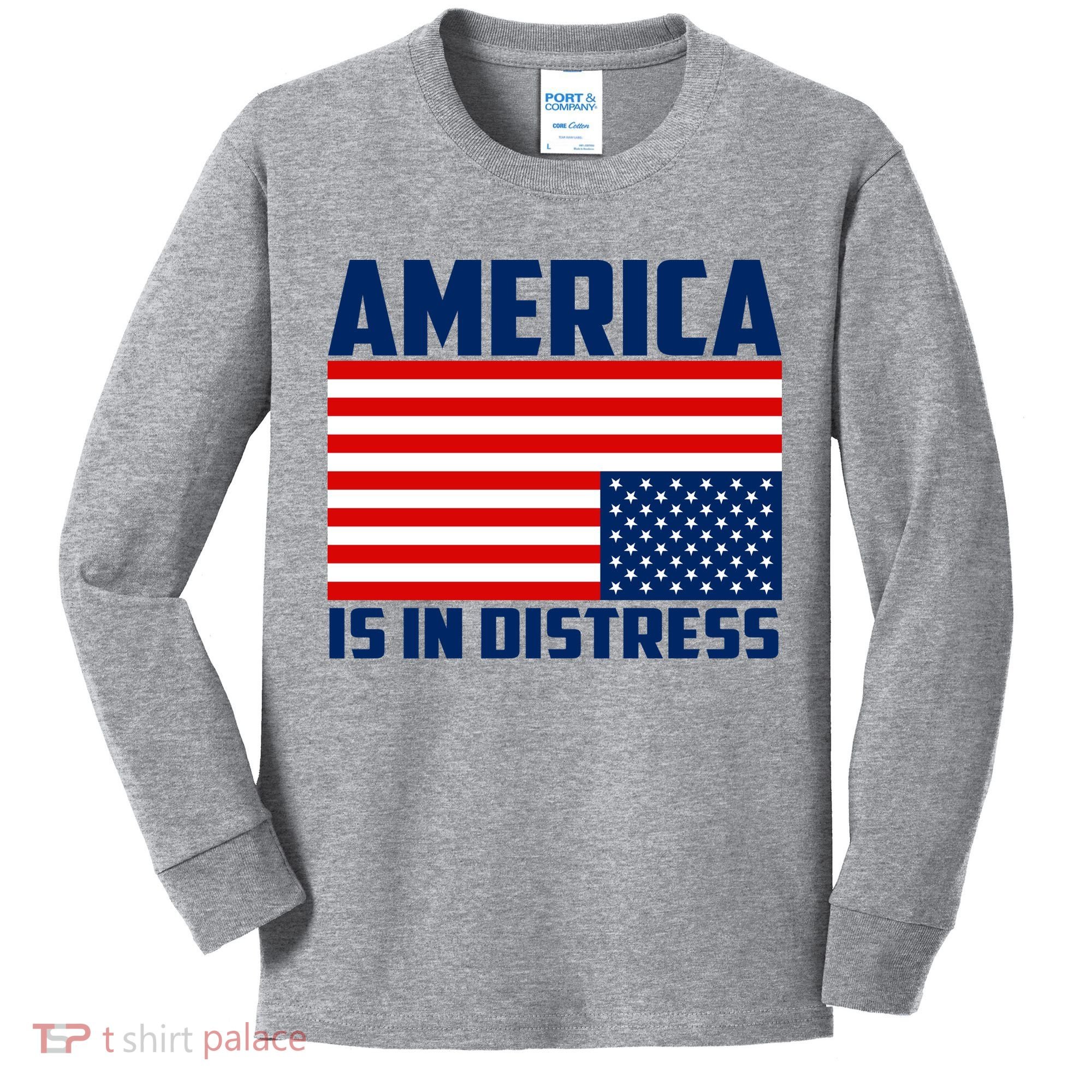 America Is In Distress Upside Down Flag Kids Long Sleeve Shirt