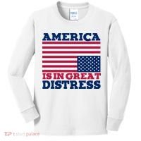 America Is In Great Distress Upside Down Flag Kids Long Sleeve Shirt thumb 0