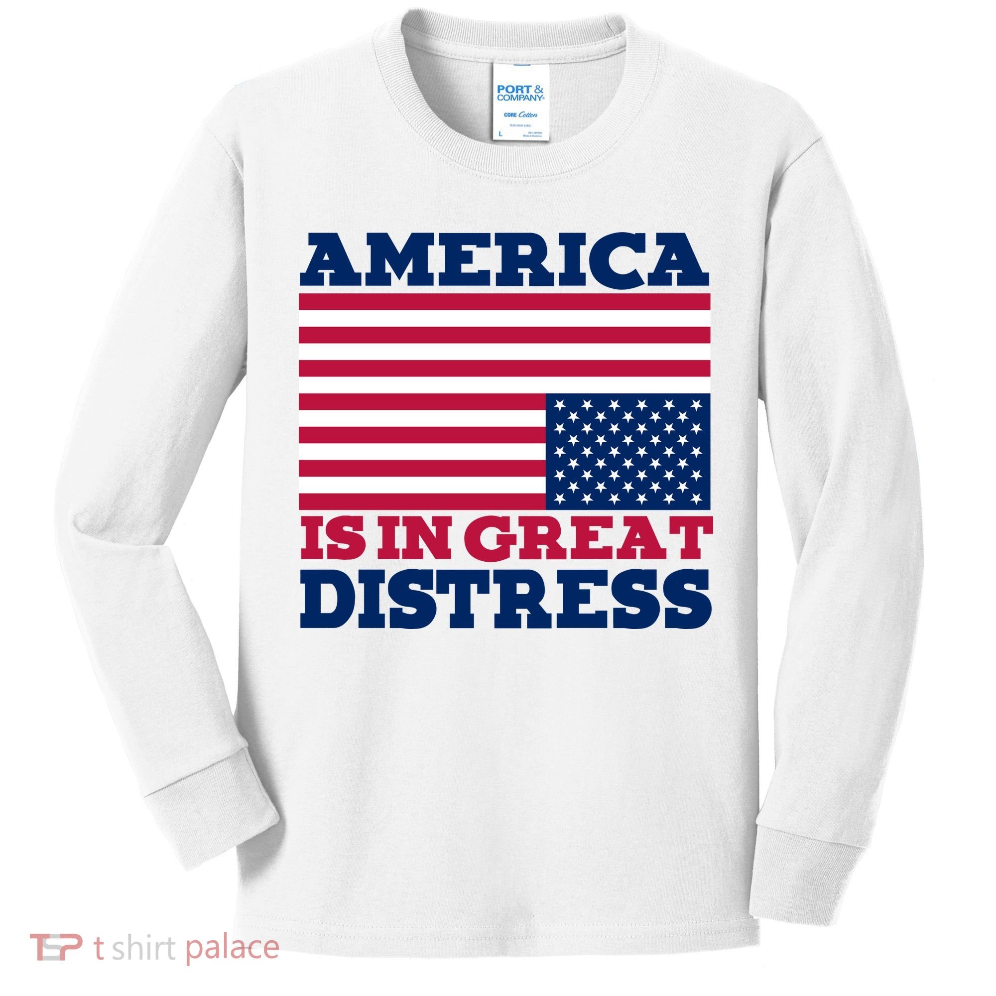 America Is In Great Distress Upside Down Flag Kids Long Sleeve Shirt
