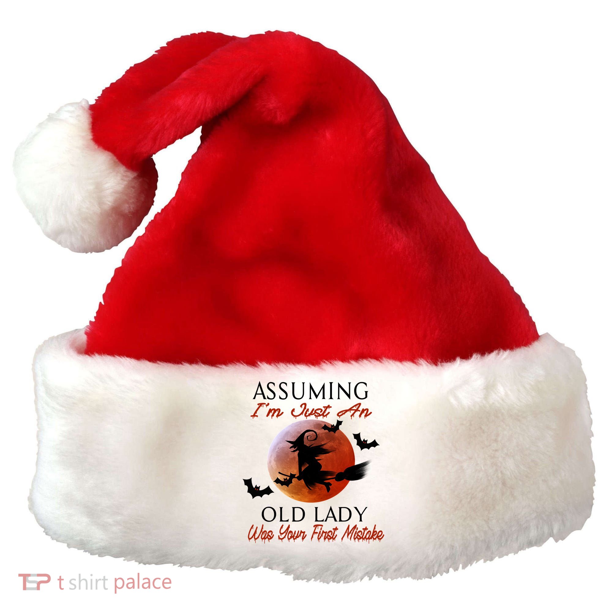 Assuming I'm Just An Old Lady Was Your First Mistake Halloween Witch Funny Quote Santa Hat