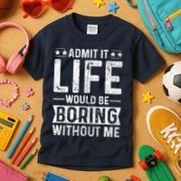 Admit It Life Would Be Boring Without Me Funny Saying Kids T-Shirt thumb 3