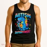 Autism Is My Superpower Dinosaur  Autism Awareness Tank Top thumb 3