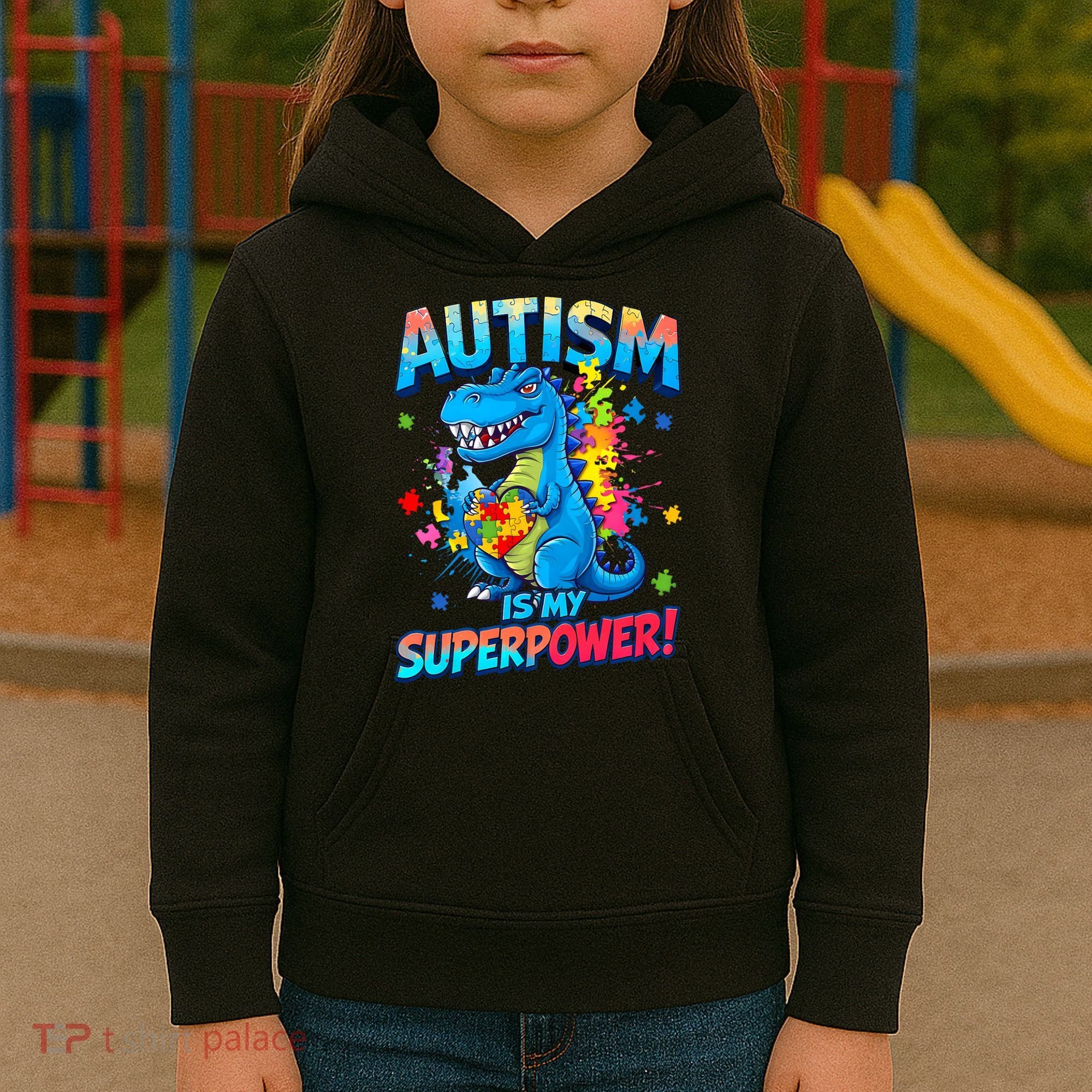 Autism Is My Superpower Dinosaur  Autism Awareness Kids Hoodie