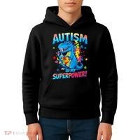 Autism Is My Superpower Dinosaur  Autism Awareness Kids Hoodie thumb 4