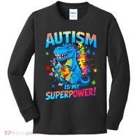 Autism Is My Superpower Dinosaur  Autism Awareness Kids Long Sleeve Shirt thumb 0