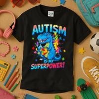 Autism Is My Superpower Dinosaur  Autism Awareness Kids T-Shirt thumb 3