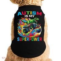 Autism Is My Superpower Dino T Rex Monster Truck Doggie Tank thumb 0