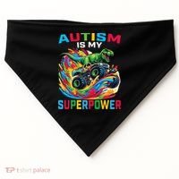 Autism Is My Superpower Dino T Rex Monster Truck USA-Made Doggie Bandana thumb 0