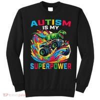 Autism Is My Superpower Dino T Rex Monster Truck Sweatshirt thumb 0