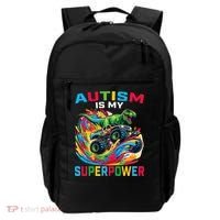 Autism Is My Superpower Dino T Rex Monster Truck Backpack thumb 0