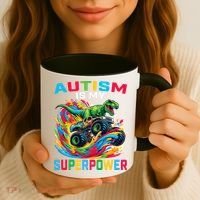Autism Is My Superpower Dino T Rex Monster Truck Coffee Mug thumb 3