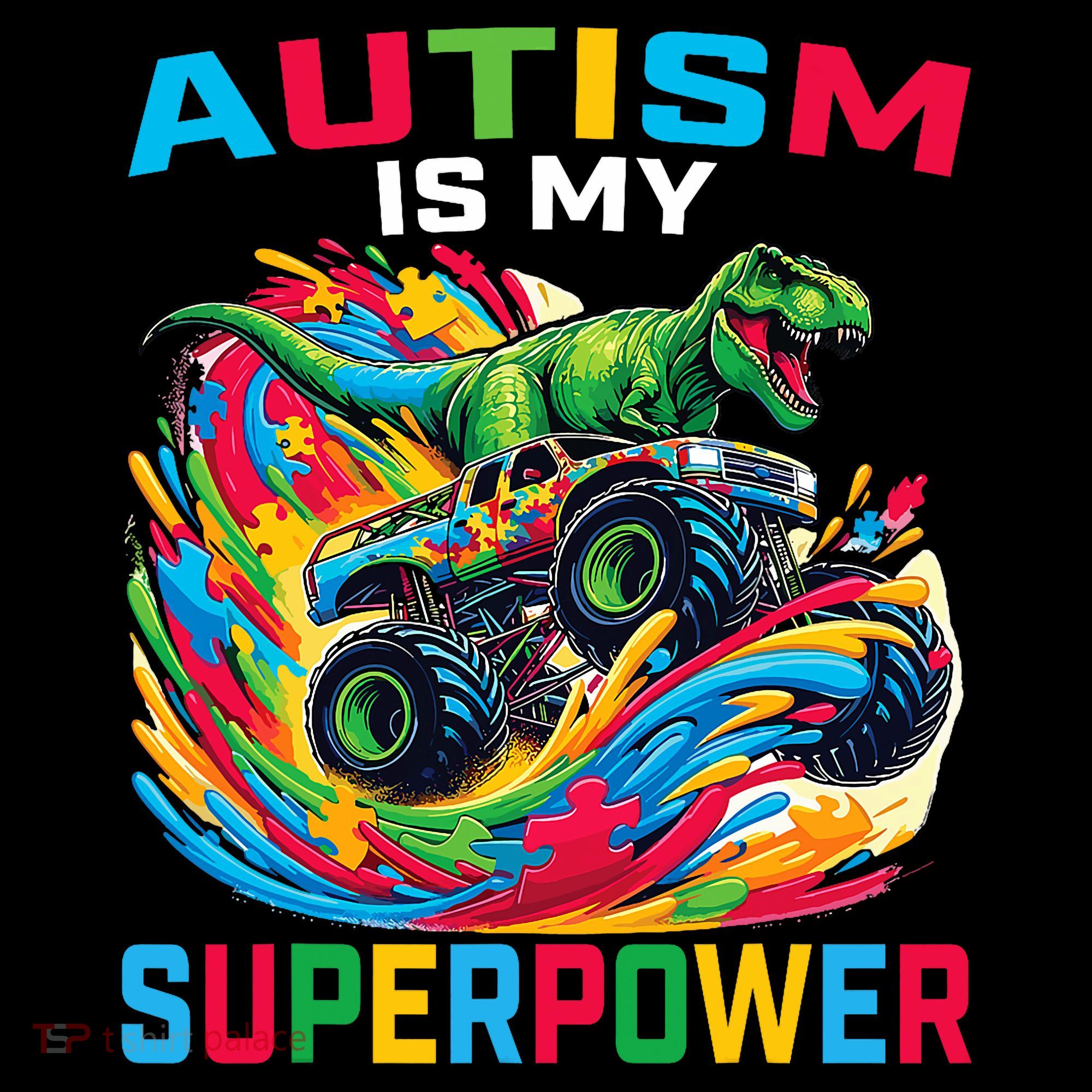 Autism Is My Superpower Dino T Rex Monster Truck Coffee Mug