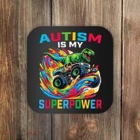 Autism Is My Superpower Dino T Rex Monster Truck Coaster thumb 0
