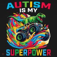 Autism Is My Superpower Dino T Rex Monster Truck Baby Bodysuit thumb 2