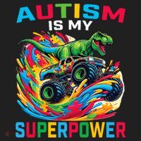 Autism Is My Superpower Dino T Rex Monster Truck Golf Towel thumb 3