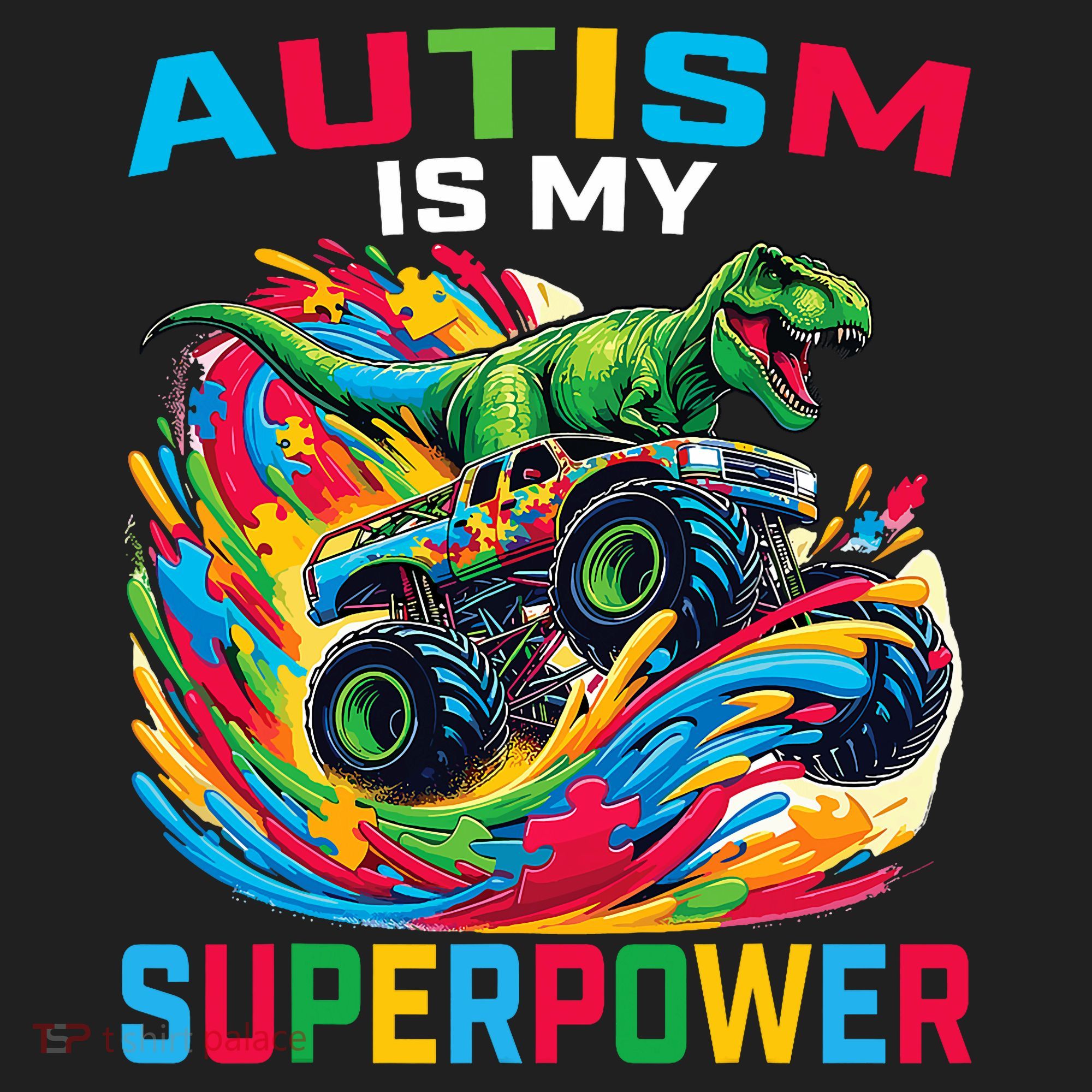 Autism Is My Superpower Dino T Rex Monster Truck Golf Towel