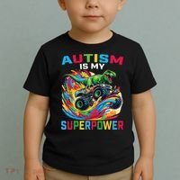 Autism Is My Superpower Dino T Rex Monster Truck Toddler T-Shirt thumb 2