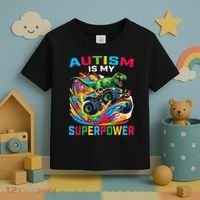 Autism Is My Superpower Dino T Rex Monster Truck Toddler T-Shirt thumb 3