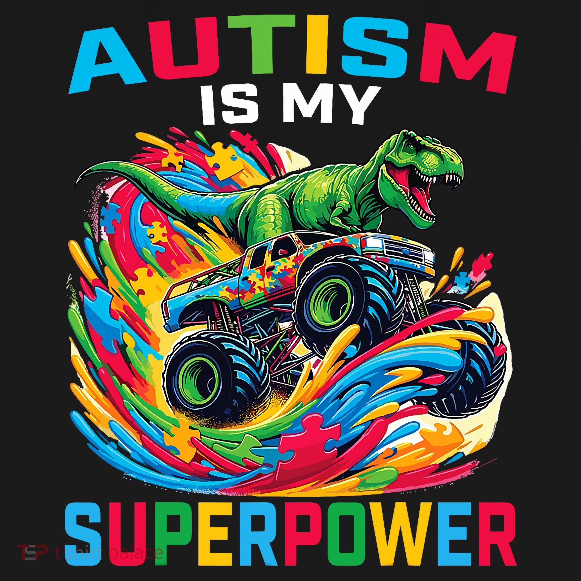Autism Is My Superpower Dino T Rex Monster Truck Kids Sweatshirt