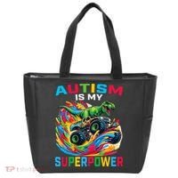 Autism Is My Superpower Dino T Rex Monster Truck Tote Bag thumb 0