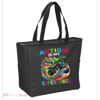 Autism Is My Superpower Dino T Rex Monster Truck Tote Bag thumb 2