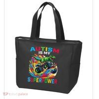 Autism Is My Superpower Dino T Rex Monster Truck Tote Bag thumb 3