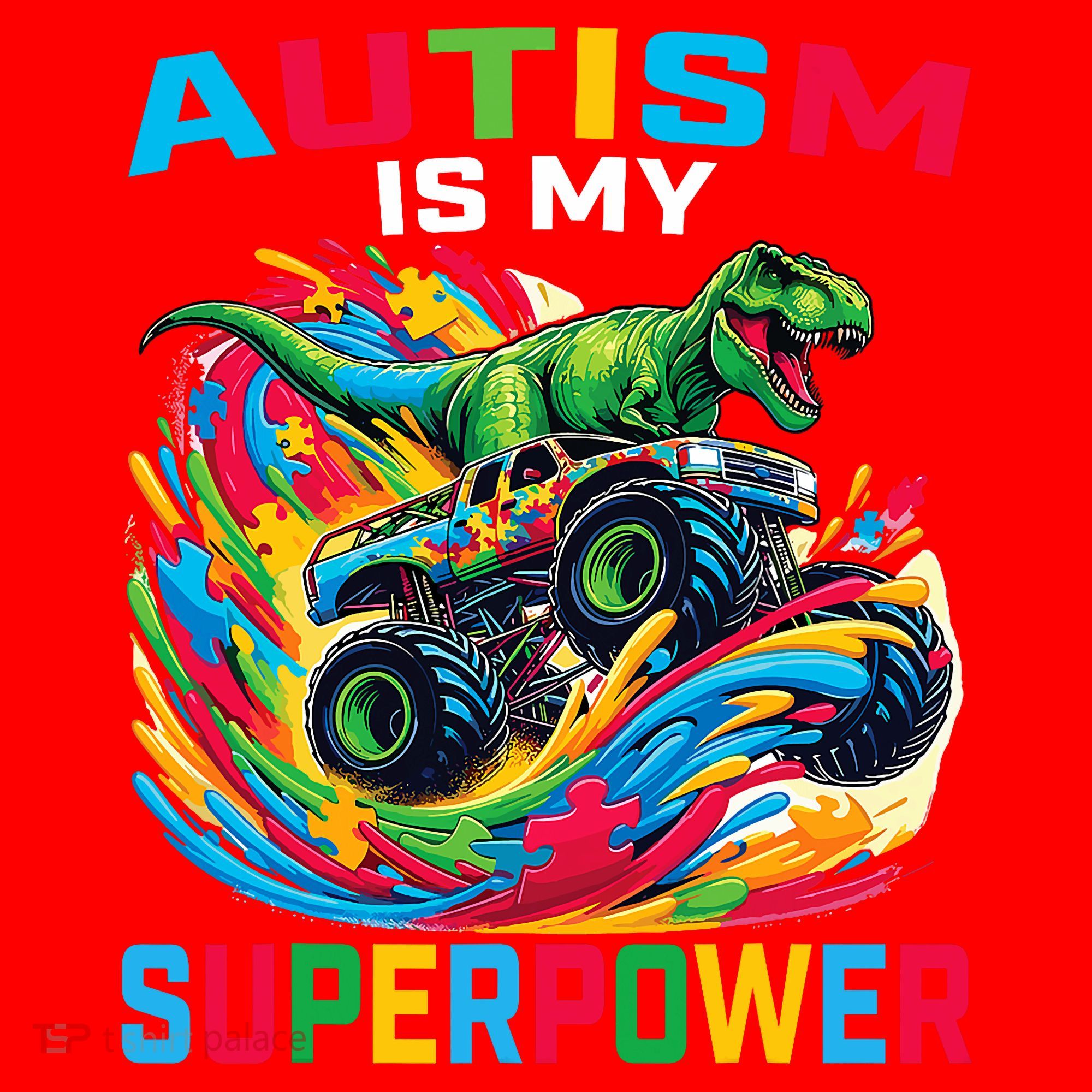 Autism Is My Superpower Dino T Rex Monster Truck Santa Hat