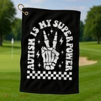 Autism Is My Superpower Groovy Autism Awareness  Golf Towel thumb 1
