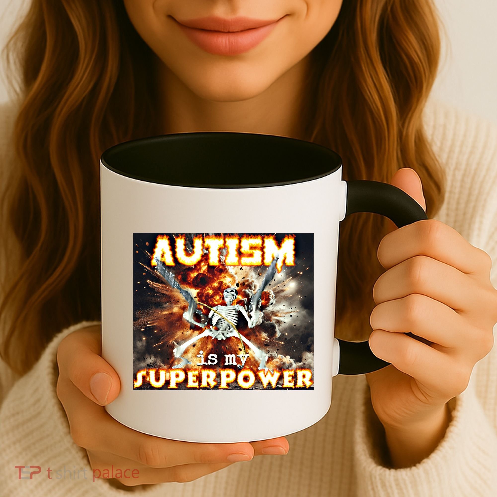 Autism Is My Supper Power Hard Skeleton Meme Oddly Specific Gift Coffee Mug