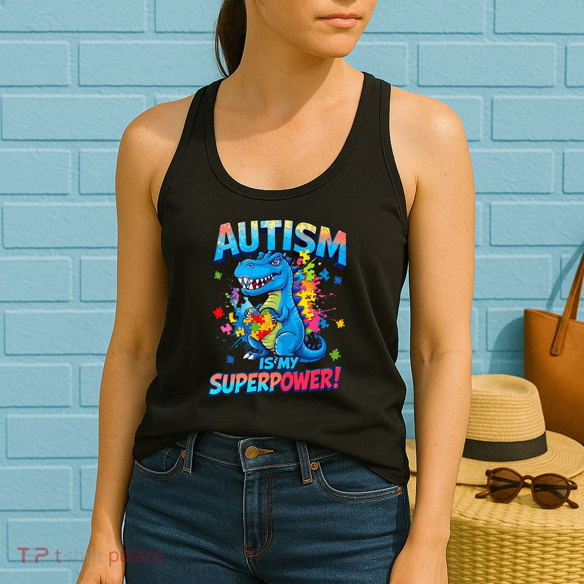 Autism Is My Superpower Dinosaur Autism Awareness Women's Tank Top