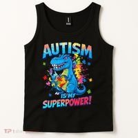 Autism Is My Superpower Dinosaur Autism Awareness Tank Top thumb 2