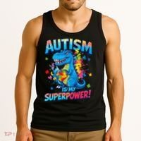 Autism Is My Superpower Dinosaur Autism Awareness Tank Top thumb 3