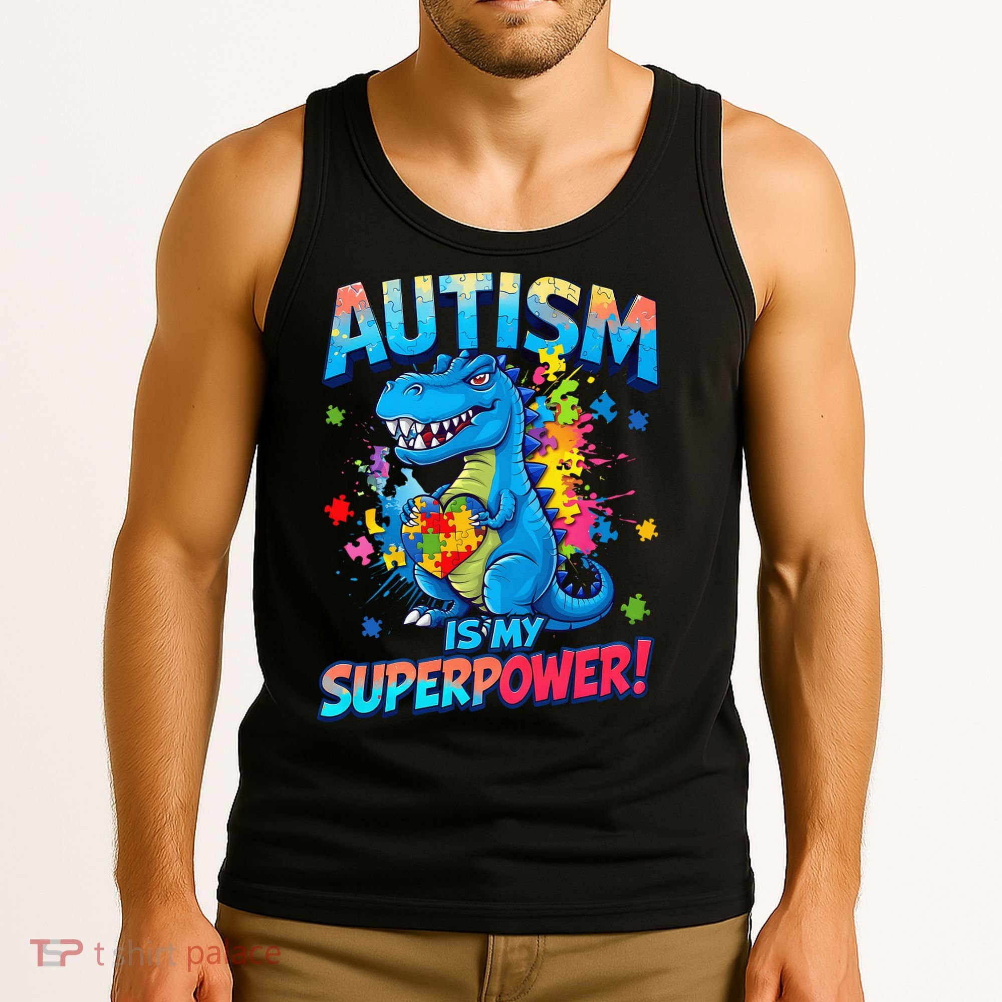 Autism Is My Superpower Dinosaur Autism Awareness Tank Top