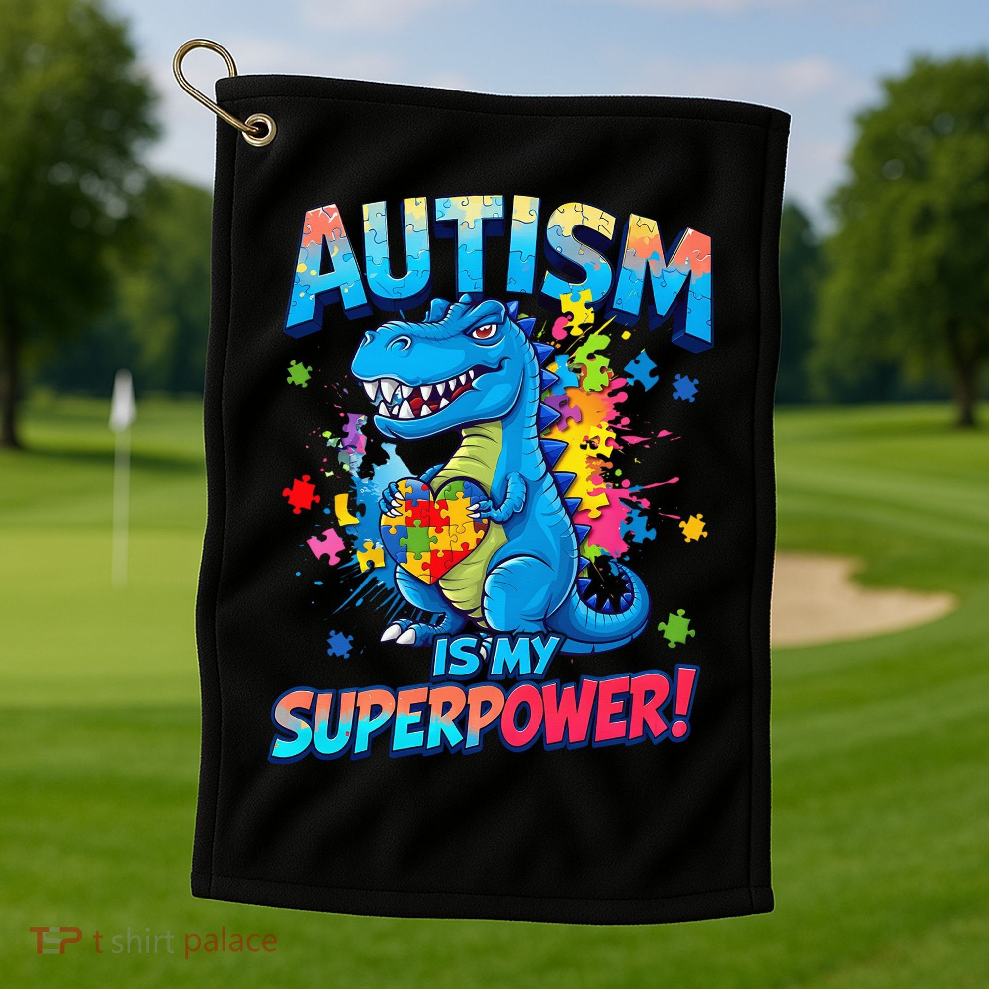 Autism Is My Superpower Dinosaur Autism Awareness Golf Towel