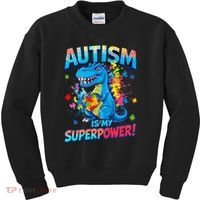 Autism Is My Superpower Dinosaur Autism Awareness Kids Sweatshirt thumb 0