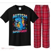 Autism Is My Superpower Dinosaur Autism Awareness Kids Plaid Pajama Set thumb 0