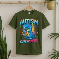 Autism Is My Superpower Dinosaur Autism Awareness T-Shirt thumb 2