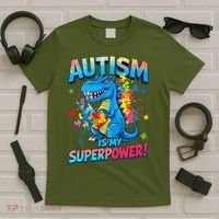 Autism Is My Superpower Dinosaur Autism Awareness T-Shirt thumb 5