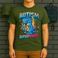 Autism Is My Superpower Dinosaur Autism Awareness T-Shirt thumb 6