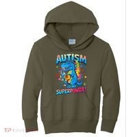 Autism Is My Superpower Dinosaur Autism Awareness Kids Hoodie thumb 0