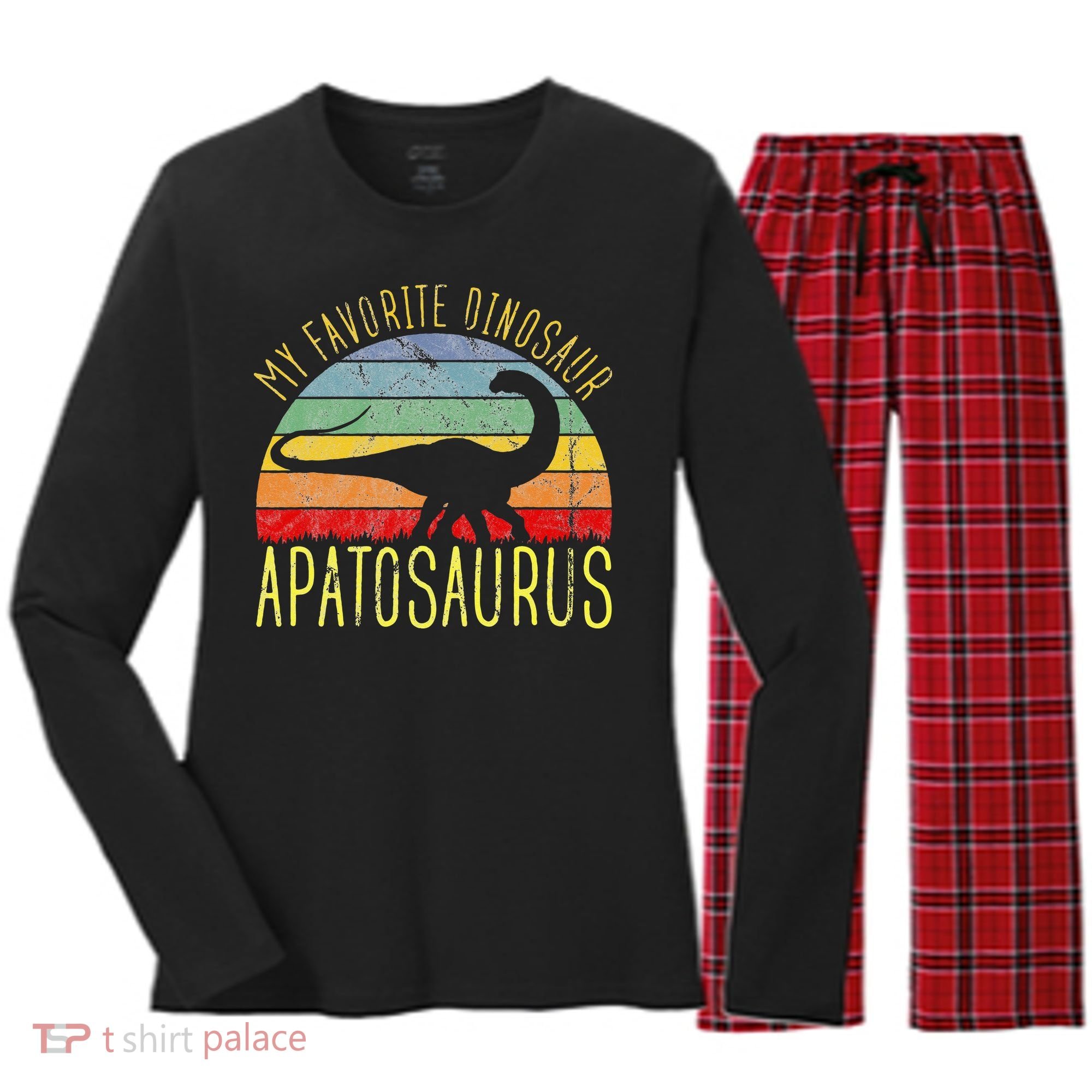 Apatosaurus Is My Favorite Dinosaur Dino Lovers Women's Long Sleeve Flannel Pajama Set 