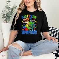 Autism Is My Superpower Autism Awareness Dinosaur Comfort Colors T-Shirt thumb 2