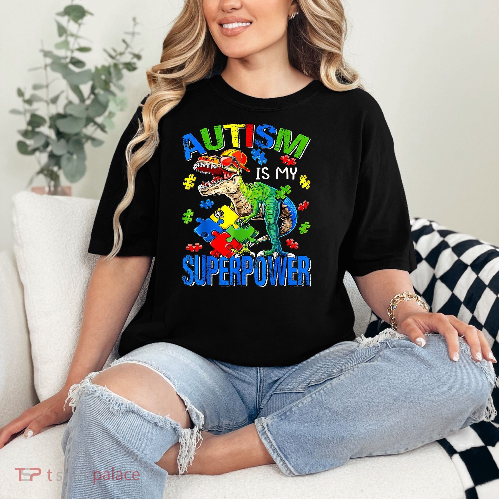 Autism Is My Superpower Autism Awareness Dinosaur Comfort Colors T-Shirt