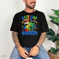 Autism Is My Superpower Autism Awareness Dinosaur Comfort Colors T-Shirt thumb 3