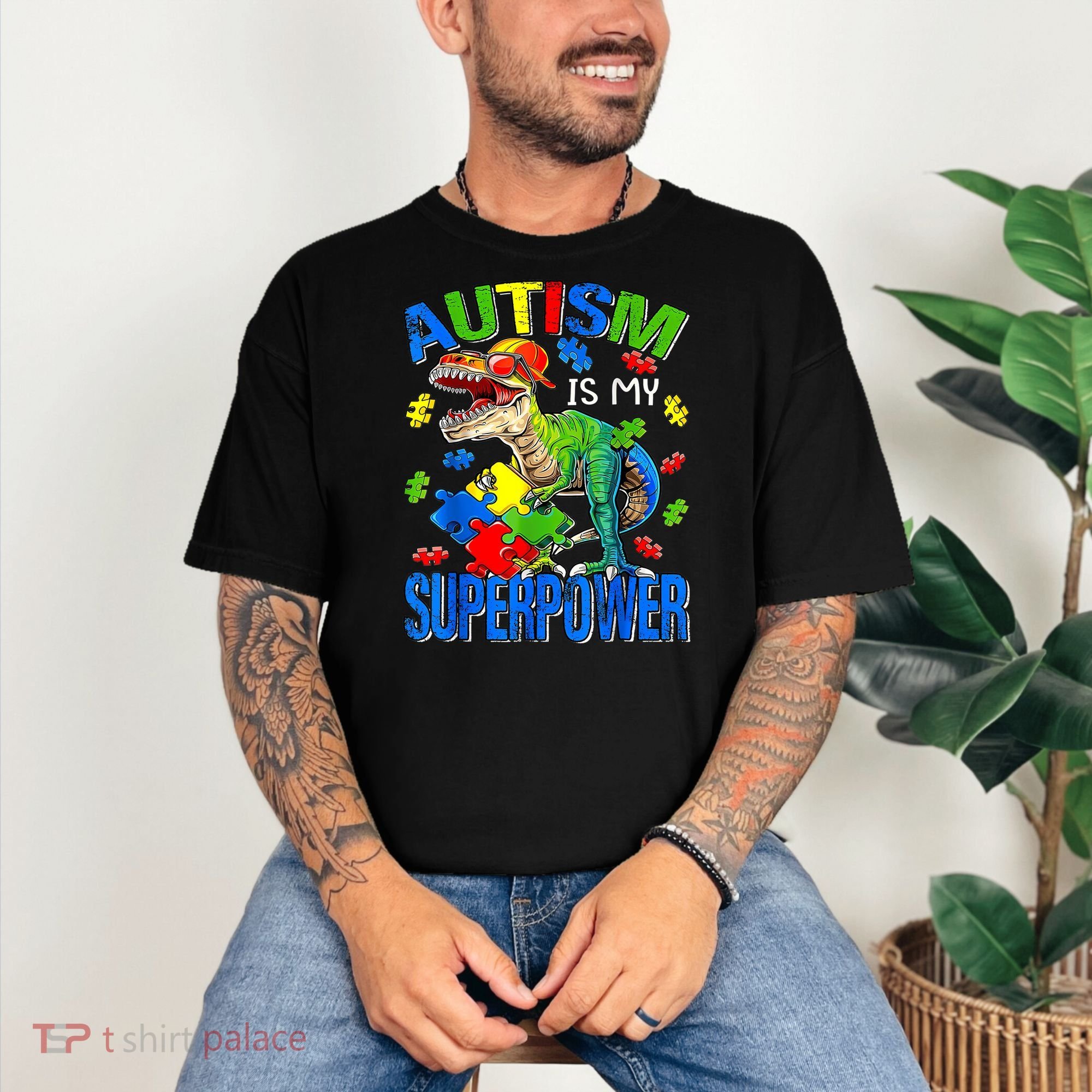 Autism Is My Superpower Autism Awareness Dinosaur Comfort Colors T-Shirt